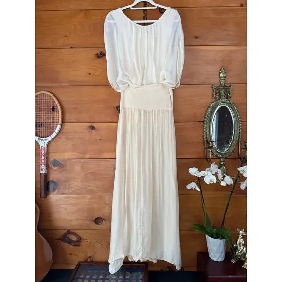 NWT Elena Baldi 2 Piece Silk Blend Set Cream Maxi Skirt & Sheer Top Size L - Picture 1 of 5
